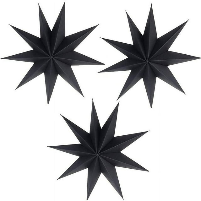 SUTENGDA 3 Pieces 9 Pointed Paper Star Lanterns 12 Inch Hanging Lampshade for LED Light Wedding Birthday Party Decor Blue