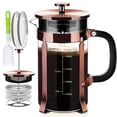 thumbnail image 1 of YMMIND Cafetera de prensa francesa Prensa de café de acero inoxidable 304 de 21 oz, con sistema de 4 filtros, vidrio de prensa francesa de borosilicato de espesor resistente al calor, émbolo de café d, 1 of 5
