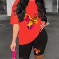 thumbnail image 1 of Conjunto De Salón Con Estampado De Mariposa De Bloque De Color, Top Casual De Manga Corta Con Cuello Redondo Y Shorts Acogedores, Ropa De Salón Y Ropa De Dormir Para Mujeres, 1 of 4