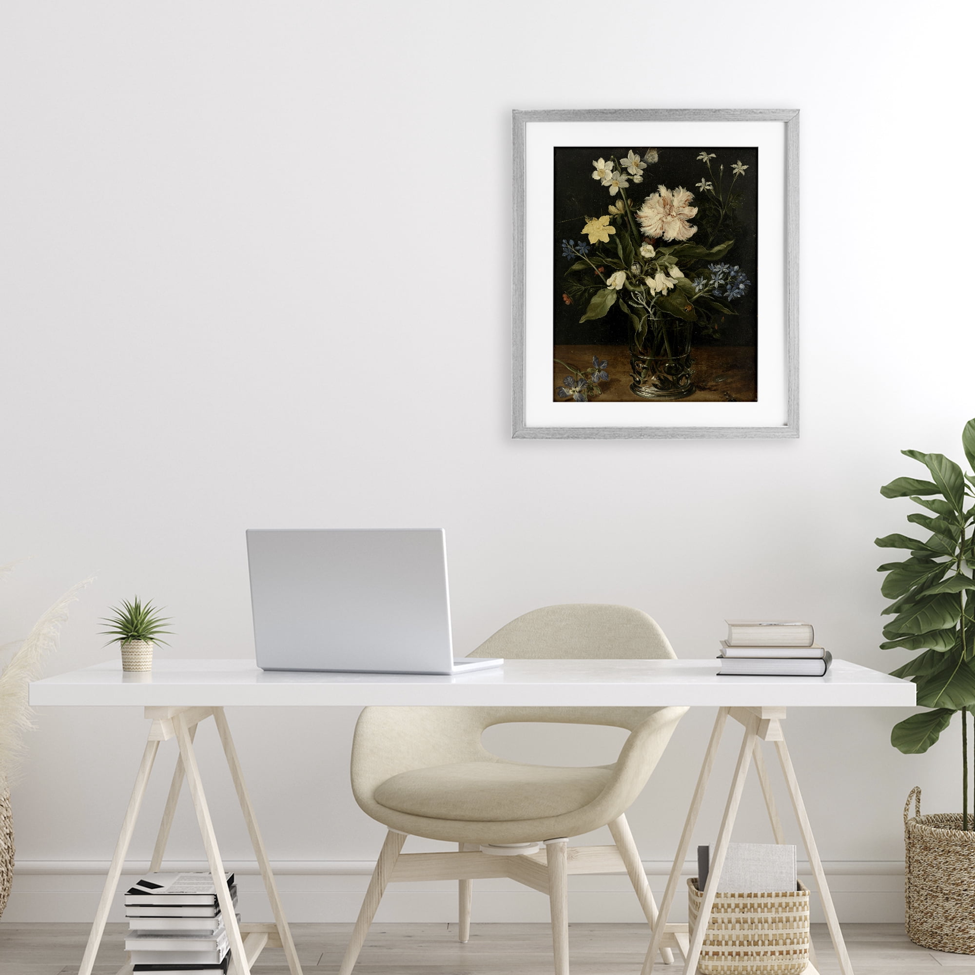 Stupell Industries Chrysanthemum & Flowers in Vase Gray Framed Print Under Glass, design by Vintage Hustle