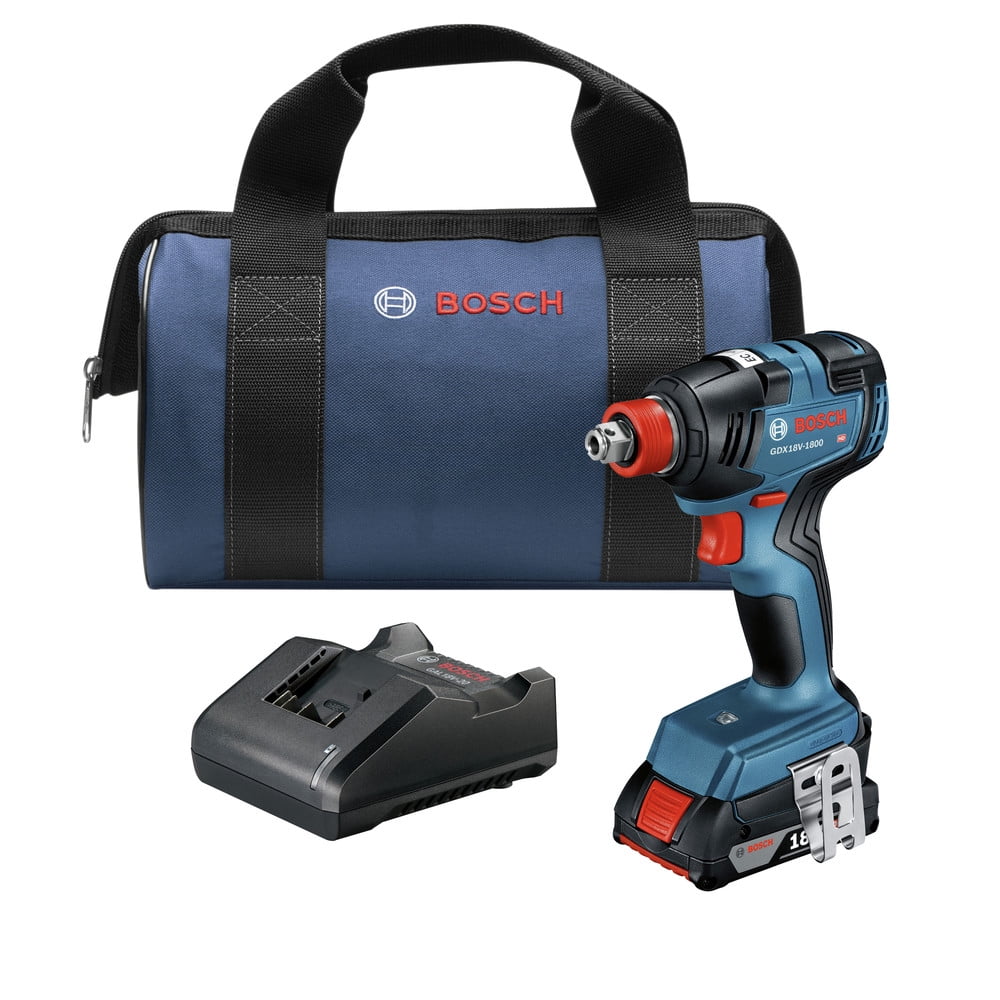 Restored Bosch GDX18V-1800B12-RT 18V EC Brushless Lithium-Ion 1/4 in. and 1/2 in. Cordless 2-in-1 Bit/Socket Impact Driver Kit (2 Ah) (Refurbished)