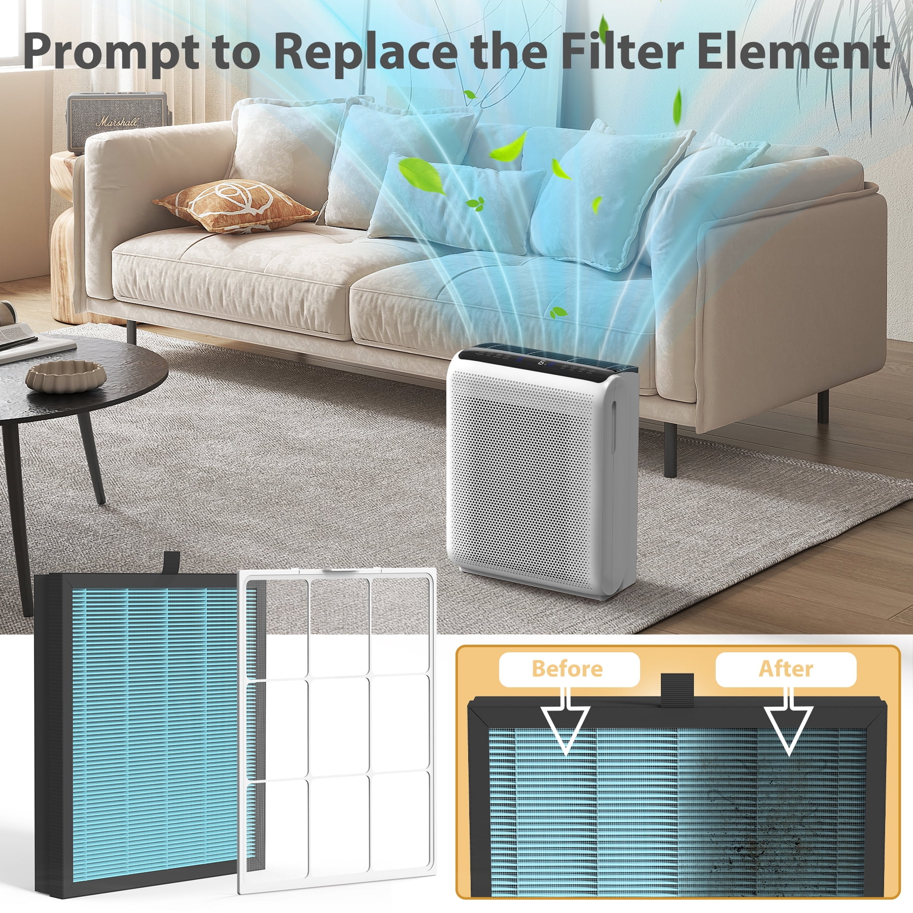 KLOUDIC JH07 Air Purifier Replacement Filter with Washable Design for Pet Dander, Dust, Pollen, and Smoke