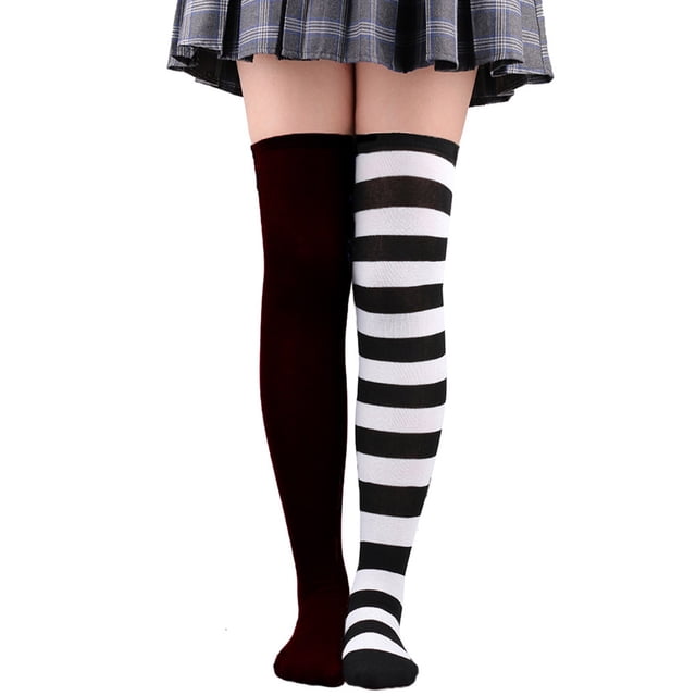 Womens Long Socks Color Matching Striped Thigh High Socks Over The Knee Socks Festival Christmas