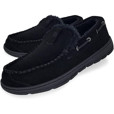 

Clarks Black Suede Venetian Moccasin Faux Fur Lining Indoor Outdoor Slippers (Black 13)