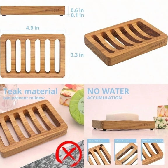 Slotted Bar Soap Holder Teak Wood by Kitchen Wooden Sponge Holder Self Draining Soap Dish for Shower Sink Bathroom Bathtub RV
