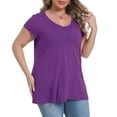 thumbnail image 3 of Gocolloa Plus Size Tops for Women Basic Cap Sleeve V Neck T Shirts Summer Casual Loose Dressy Tunic Purple 3X, 3 of 6