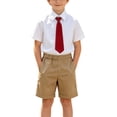 thumbnail image 3 of ShomPort Boys School Uniform Outfits Pull on Flat Front Shorts Short Sleeve Button down Shirt with Tie 3-14 Years, 3 of 7