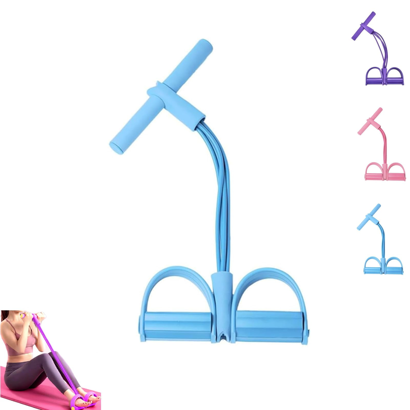 Pedal Resistance Bands with Handles - Upper Belly and Full Body Exercise, 4 or 6 Tube Elastic Yoga Band for Arm Leg Strength Training