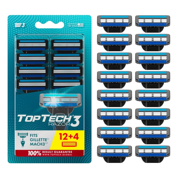 Cuchillas de afeitar Toptech compatibles con Mach3 de 3 hojas, paquete de 16