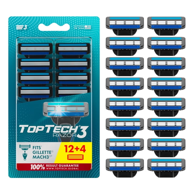 Cuchillas de afeitar Toptech compatibles con Mach3 de 3 hojas, paquete de 16