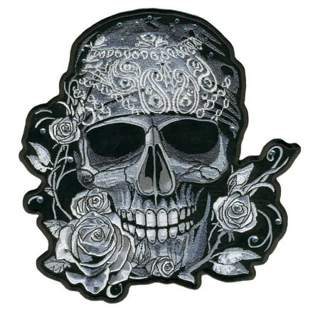 - Bandana Skull With Rhinestones, Embroidered Iron-on / Saw-on Rayon PATCH - 4