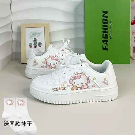 

Y2K Sanrio Cute Hellokitty Kuromi Cartoon Casual Sports Shoes Kawaii Cinnamoroll Girl Non Slip Flat Shoes Little White Shoe Gift