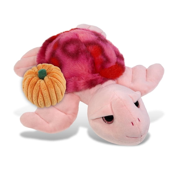 DolliBu Super Soft Pink Tie-Dye Sea Turtle Stuffed Animal with Pumpkin Decor - Pumpkin Plush Animal for Fall, Halloween and Thanksgiving, Pumpkin Toy for Baby, Kids, Adults - 10 Inches