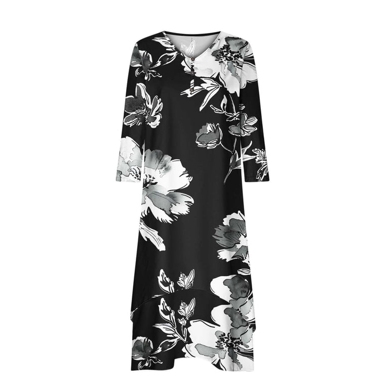 Blmnix for Curvy Women Dresses Vintage Dress Popover Dress V-Neck Cocktail-Length 3/4 Sleeve Ladies Summer Dresses,XXL