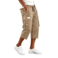 thumbnail image 6 of Domuza Mens Capri Cargo Shorts Below Knee Long Shorts with Pockets Drawstring Elastic Waist Relaxed Utility Hiking Pants Khaki XL, 6 of 7
