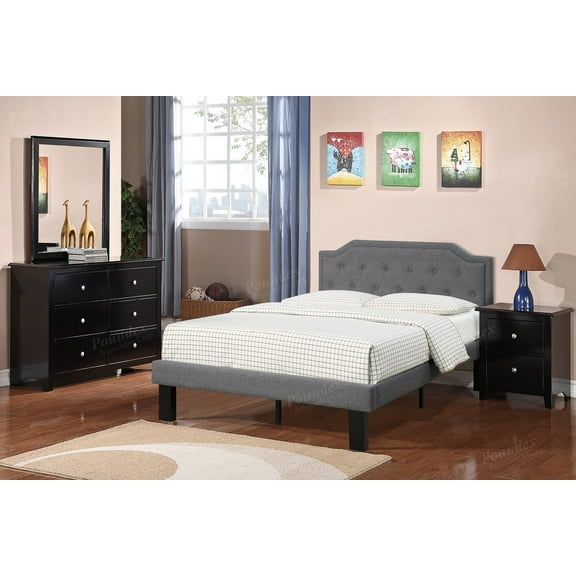 Modern Polyfabric Upholstered Arched Shaped and Accent Tufts Trimmed Twin Size Bed in Blue Grey