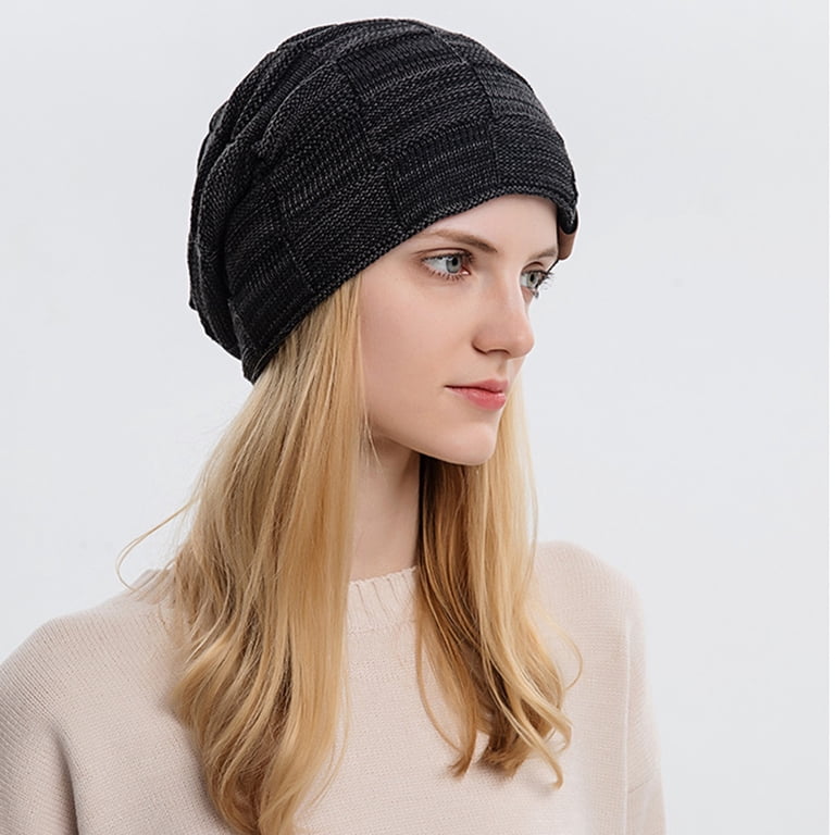 Slouchy Knit Beanie Skull Cap Cuffed Plaid Winter Hat Unisex Warm Clakllie Knit Cuffed Beanie Hat Two-Tone Skullcap Stylish  main image 3