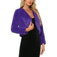 thumbnail image 4 of INSPIRE CHIC Cropped Open Front Jacket for Women's Faux Fur Long Sleeve Bolero Winter Coat XS Purple, 4 of 5