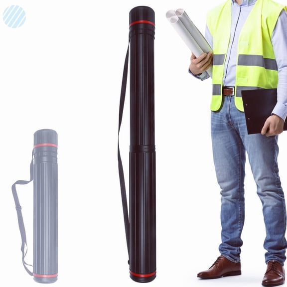 Extendable Poster Tube, 30"-53", 5" Diameter, Black Telescoping Blueprint and Art Carrying Case with Shoulder Strap, 1 Pack
