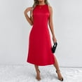 thumbnail image 5 of SMihono Formal Satin Dress for Women Minimalist Elegant Crewneck Sleeveless Long Slit Side Cocktail Party Dresses Red M, 5 of 8