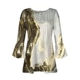 thumbnail image 4 of DPTALR Women's Casual Trumpet 3/4 Sleeve Printed Buttoned Basic Ruched Corset Tunic Tops Pleated T-shirts Blouses, 4 of 5