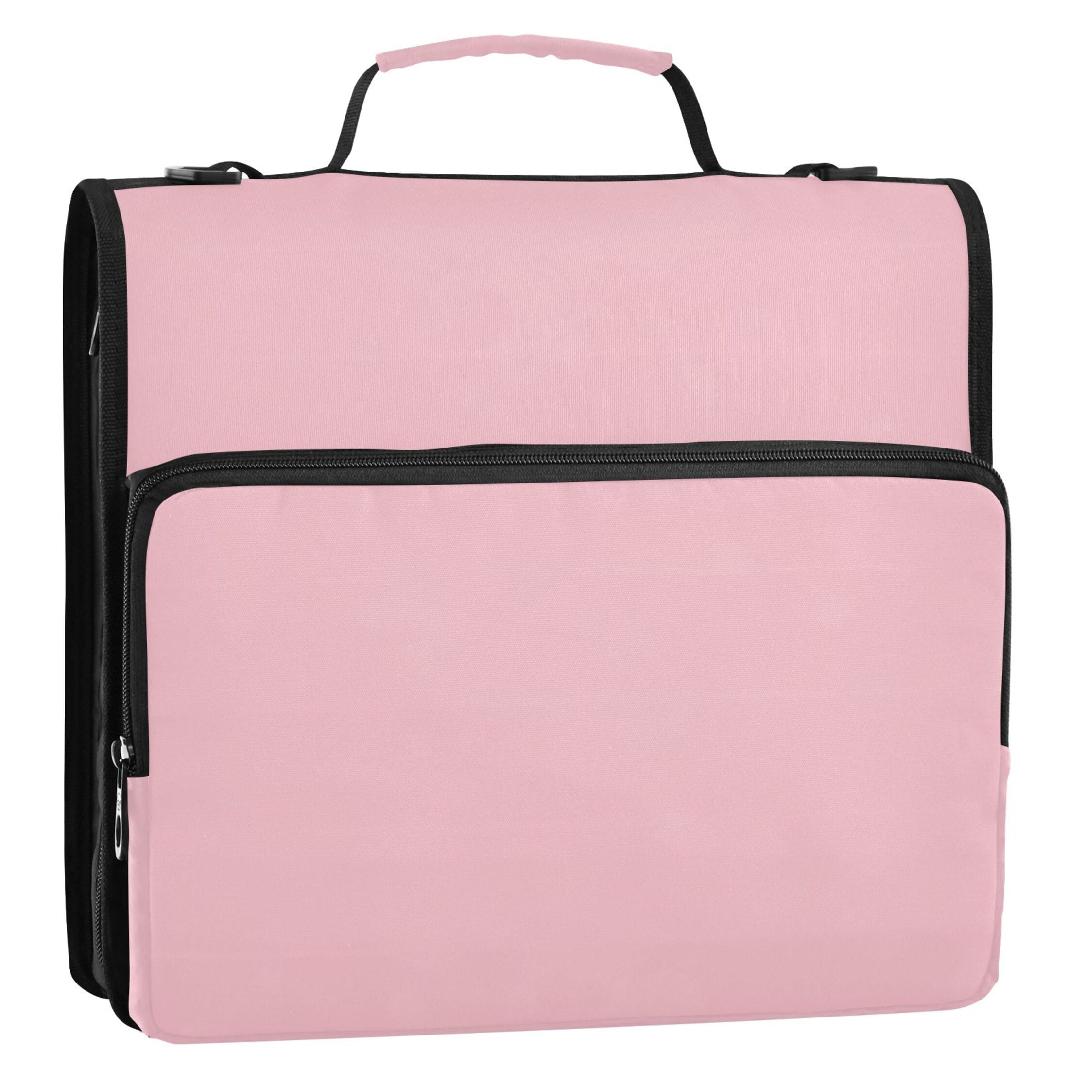 3 Ring Zipper Binder with Shoulder Strap Waterproof Trapper Keeper 2 Inch D-Ring 500 Sheets Capacity Pale Pink