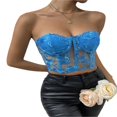 thumbnail image 3 of EIMELI Women Bustier Tube Tops See Through Embroidery Flower Off-Shoulder Tank Party Street Backless Crop Tops, 3 of 6