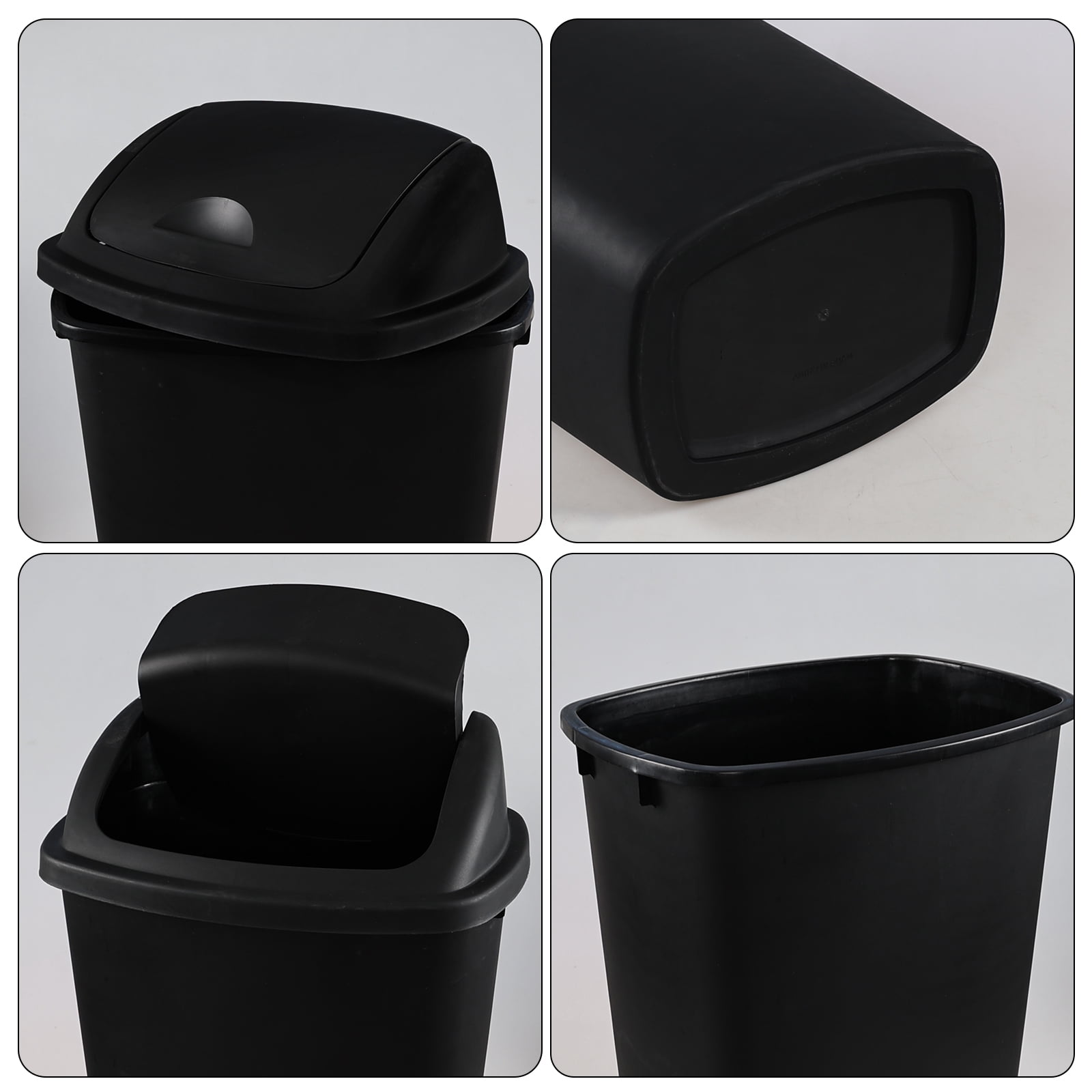 Cand 4-Pack 13 Gallon Kitchen Trash Can with Swing Lid, Plastic Kitchen Swing Top Garbage Can, Black