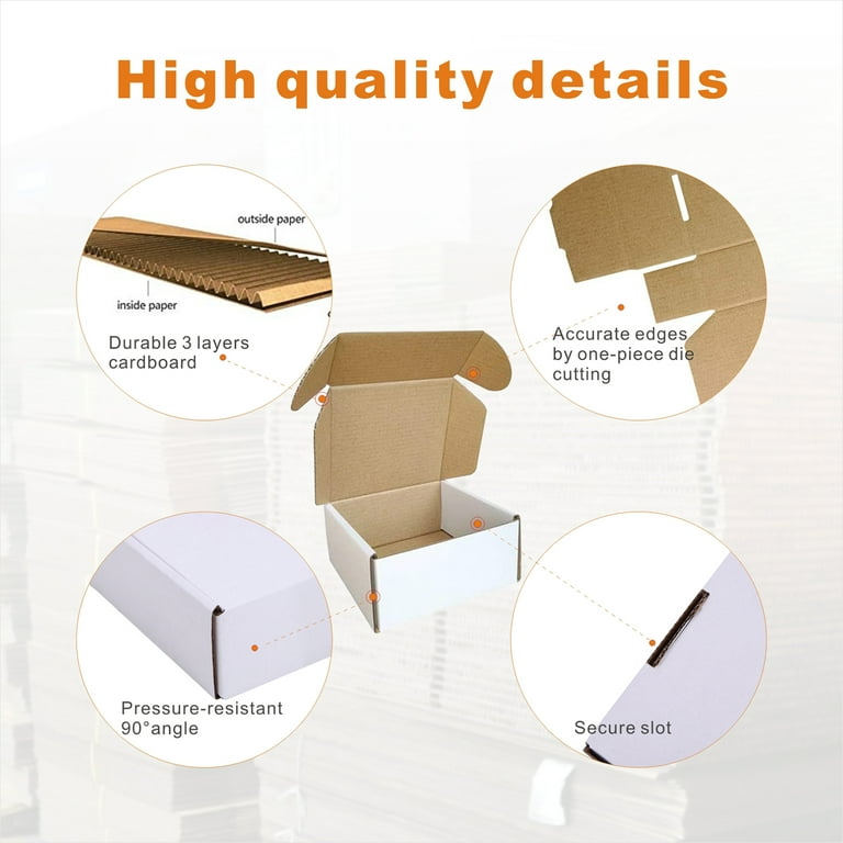 50-Pack White Corrugated Packaging Boxes 4x3x2, Bulk Small Cardboard  Foldable 194425680920
