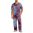thumbnail image 2 of CCRFTGI Pajamas for men Casual Summer Pjs Sleepwear Soft Lightweight Tie Dye Set Short Sleeve Pjs With Pocket Deep Red M, 2 of 6