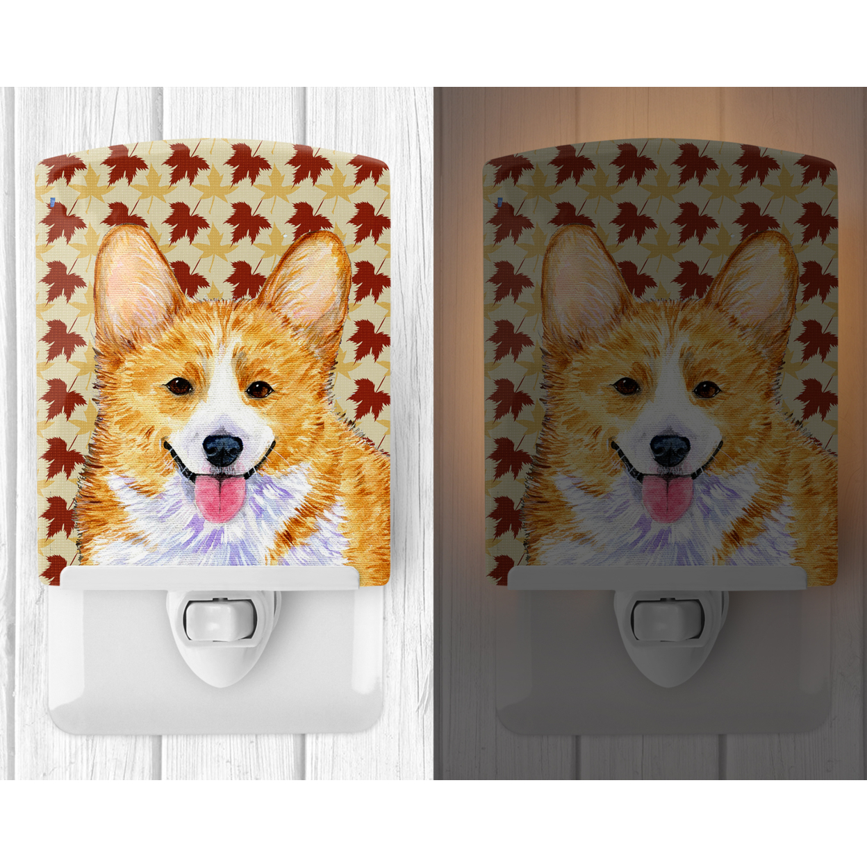 Caroline's Treasures SS4370CNL Corgi Fall Leaves Portrait Ceramic Night Light, 6x4x3", multicolor