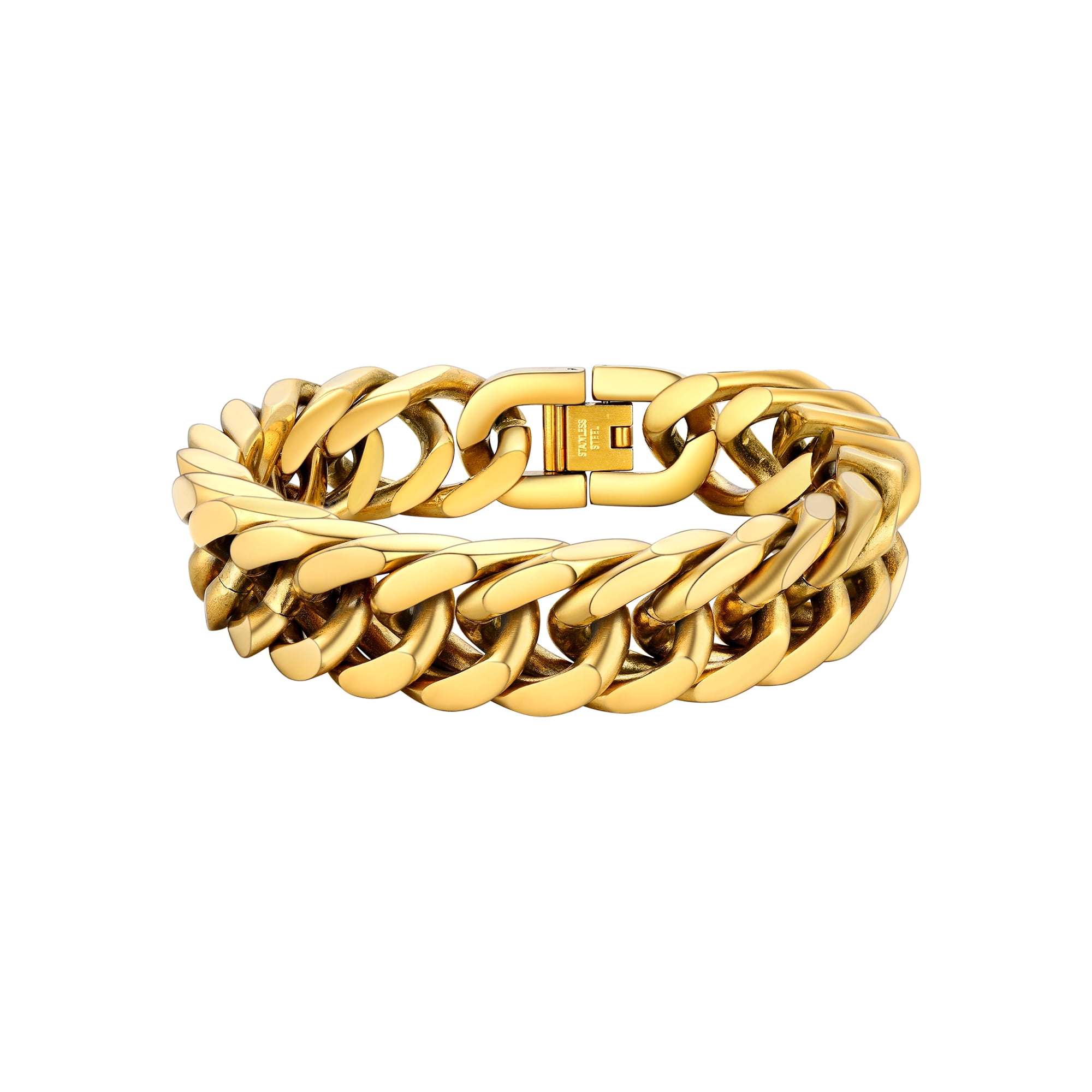 PROSTEEL Men Stainless Steel 17mm Cuban Chain Bracelets Chunky Franco Gold Plated Chain Bracelet 9 inch Chains Jewelry Birthday Valentine Graduation Father Day Gifts