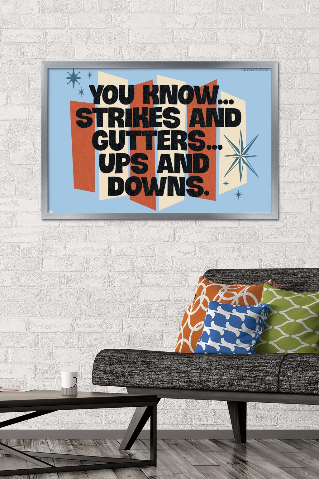The Big Lebowski - Strikes and Gutters Wall Poster, 22.375" x 34", Framed