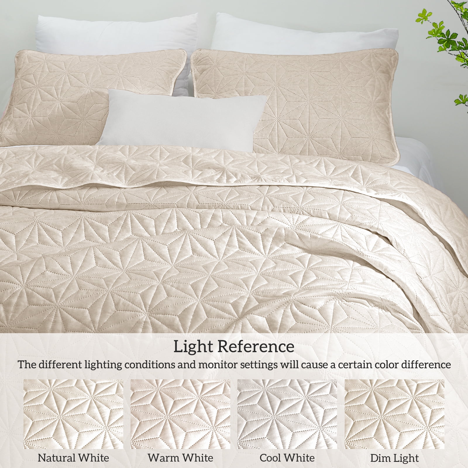Whale Flotilla Microfiber King Size 96"x 104" Quilt Set Lightweight Quilted Bedspreads Coverlets Set with Stars Pattern, Brich Beige