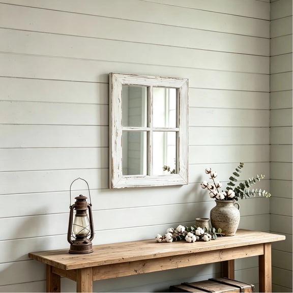 Sintosin Rustic Square Wall Mirror, Distressed White Wood Frame Window Mirrors, Decorative Mirror for Living Room Bedroom, 11" x 16" White