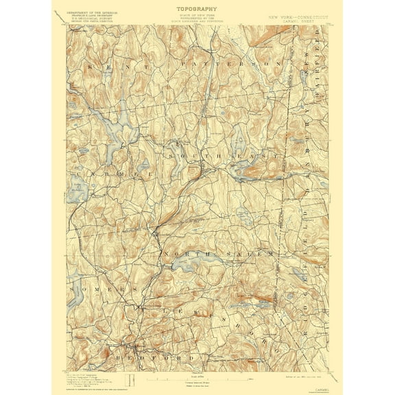 Topographical Map - Carmel New York Sheet - USGS 1894 - 23 x 31.13 - Vintage Wall Art