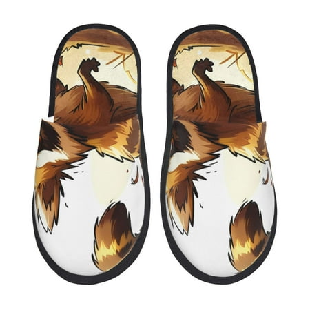 

Tideii Autumn Raccoon In Forest for Home Indoor Cotton Slippers Autumn and Winter EVA Plush Slippers Household Supplies Unisex-Large