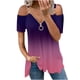 thumbnail image 2 of ICHUANYI Clearance Women Summer Zipper V-Neck Short Sleeve Print Strapless T-Shirt Tops Blouses(Purple, S) ICHUANYI WER2023081109824, 2 of 5