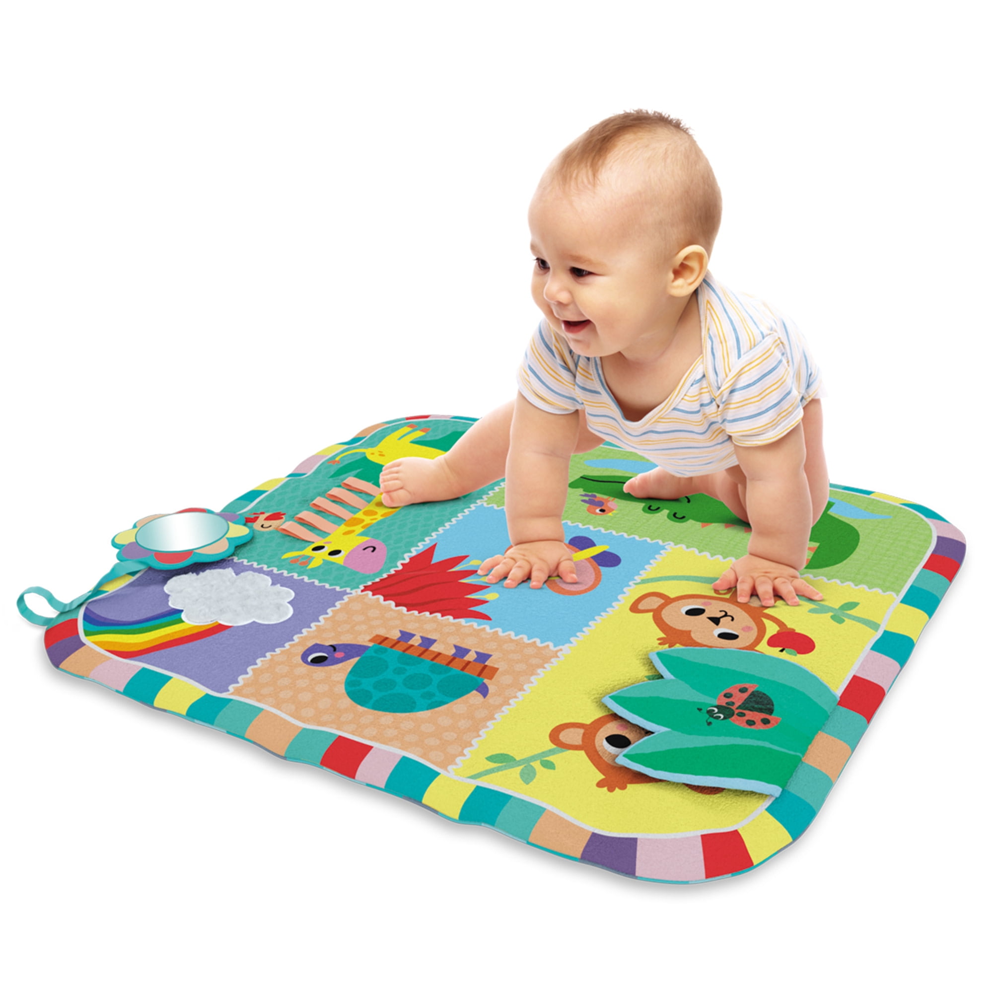 Kids Hits: Two-Sided Play Mat - My First Animals - 2-In-1 Reversible Sensory Floor Pad, Mirror-Ribbons-Squeaker, Tactile Touch Toy, Baby-Toddler 3Mo+