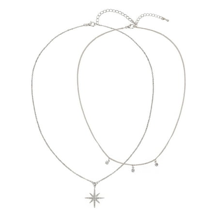 Believe by Brilliance Women's Adult Female Fine Silver Plated Starburst with CZ Layered Necklace
