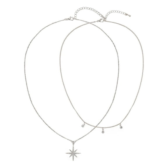 Believe by Brilliance Women's Adult Female Fine Silver Plated Starburst with CZ Layered Necklace