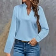 thumbnail image 6 of Womens Dressy Casual Shirts Long Sleeve V Neck Blouses Loose Fit Work Office Outfit Solid Color Fall Clothes (S, Blue), 6 of 7