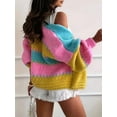 thumbnail image 4 of Women'S Contrasting Retro Cardigan Sweater, Loose V-Neck Lantern Sleeves, Thick Knit, Everyday Coat Color L, 4 of 9