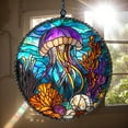 thumbnail image 3 of Jellyfish Suncatcher, Faux Stained Glass Ocean Window Hanging with Coral Reef & Shells, Coastal Gift for Sea Lovers, 3 of 5