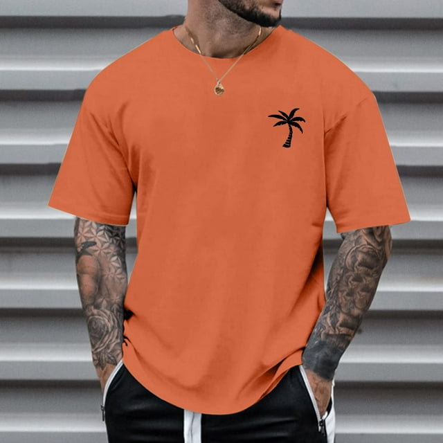 Men T Shirts Male Summer Beach Little Tree Print Blouse Short Sleeve O Neck Tops T Shirt