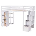 thumbnail image 3 of Twin Wood Loft Bed with Storage Drawers, Stairs and Guard Rail, Loft Bed with Shelves, Loft Bed for Teenagers, Multiple Functions Bed(White), 3 of 8
