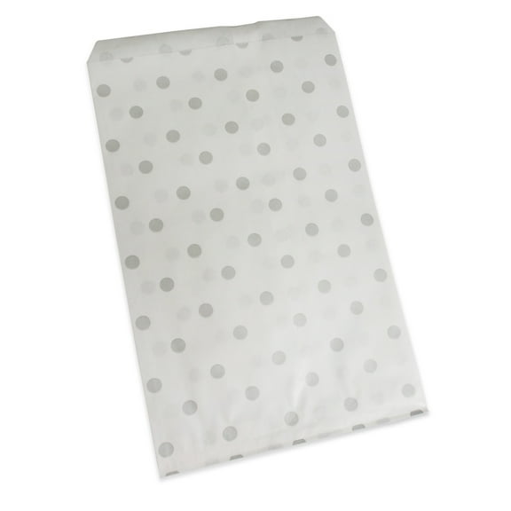 100 Qty 6" x 9" Decorative Flat Paper Gift Bags - Silver Polka-Dot on White Bags - for Sales/Treats/Parties Cookies/Gifts - N'icePackaging