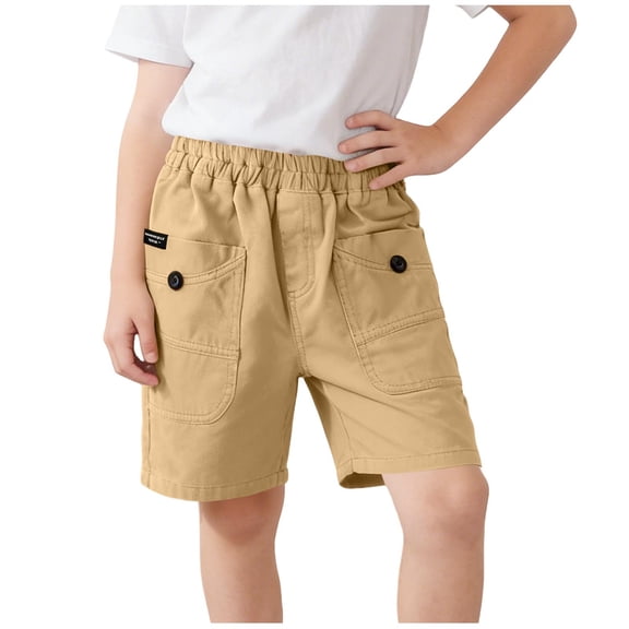 Zpanxa Cargo Shorts Boys' Cropped Pants Summer Boys' Mid Length Pants Children's Workwear Shorts Solid Color Casual Pants Khaki 5-6 Years