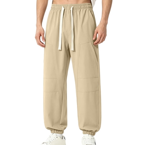 Dagugfen Sweatpants for Men Cinch Bottom Loose Fitted Elastic Waist Drawstring Jogger Pants with Pockets(XL,Khaki)