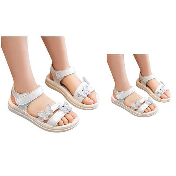 Glitter Butterfly Girls Sandals for Toddler Kids, Summer Open Toe Lightweight Breathable Walking Shoes with Non- Soft Sole, Cute Sparkly Princess Outdoor Strap Comfortable Flat Shoes Ages 1-12
